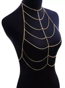 1 pieza Cadena corporal dorada, Cadena sexy para el pecho, Joyería de playa