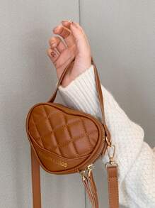 迷你字母圖案衍縫愛心設計異形包 - 棕色 - 查看 2