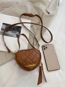 迷你字母圖案衍縫愛心設計異形包 - 棕色 - 查看 4