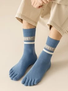 男士字母圖案五趾襪 - 藍色 - 查看 1