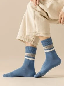 男士字母圖案五趾襪 - 藍色 - 查看 2