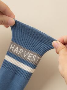 男士字母圖案五趾襪 - 藍色 - 查看 3