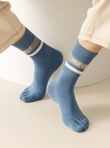 男士字母圖案五趾襪 - 藍色 - 查看 5