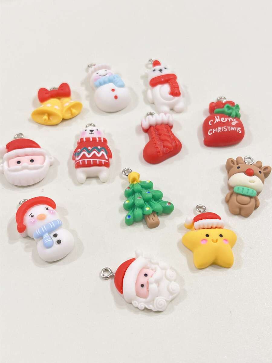 12 Cái/bộ Ngẫu Nhiên Sáng Tạo Giáng Sinh Ông Già Noel & Cây Tự Làm Mặt Dây Chuyền Nữ Cho Tự Làm Trang Sức Làm - Nhiều màu - Xem 1