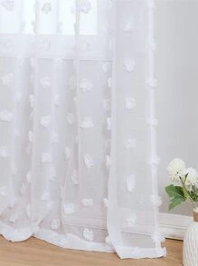 貼花花單片透視窗簾 - 白色 - 查看 3