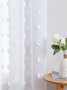貼花花單片透視窗簾 - 白色 - 查看 2