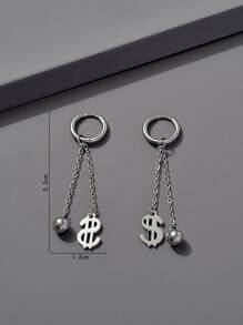 Hombres Pendientes largos dólar & bola - Plateado - Ver 3