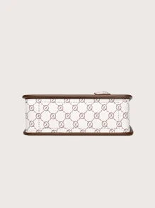 Geometric Pattern Contrast Binding Square Bag With Bag Charm - Multicolor - View 4