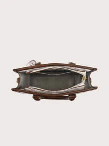 Geometric Pattern Contrast Binding Square Bag With Bag Charm - Multicolor - View 6