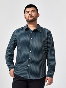 Manfinity 男士條紋印花襯衫 - 墨綠色 - 查看 1