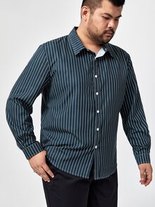 Manfinity 男士條紋印花襯衫 - 墨綠色 - 查看 3