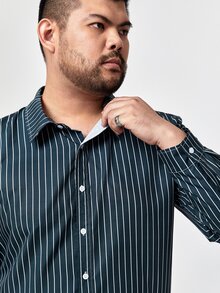 Manfinity 男士條紋印花襯衫 - 墨綠色 - 查看 5