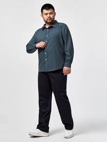 Manfinity 男士條紋印花襯衫 - 墨綠色 - 查看 6