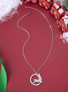 Elk Decor Round Pendant Necklace - Silver - View 2