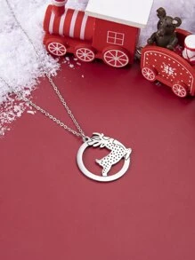 Elk Decor Round Pendant Necklace - Silver - View 3
