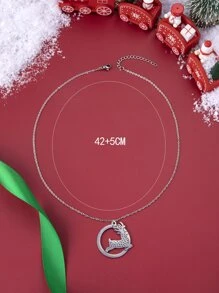 Elk Decor Round Pendant Necklace - Silver - View 4