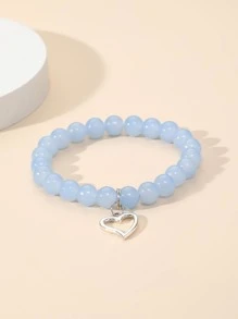 愛心掛飾串珠手鏈 - 藍色 - 查看 1