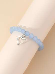 愛心掛飾串珠手鏈 - 藍色 - 查看 2