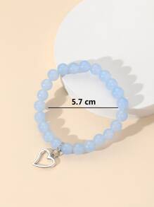 愛心掛飾串珠手鏈 - 藍色 - 查看 3