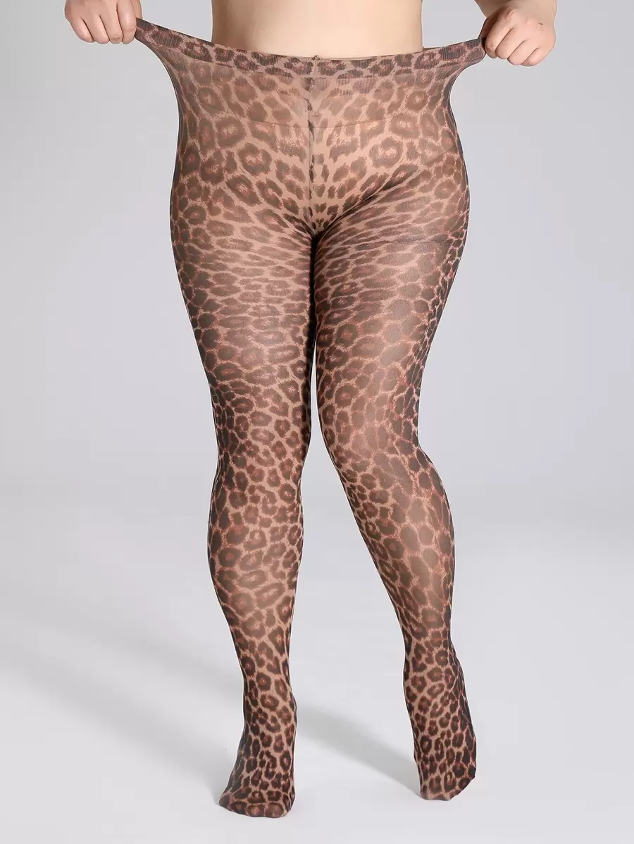 Leopard Print Plus Size Tights - Multicolor - View 1