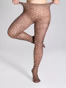 Leopard Print Plus Size Tights - Multicolor - View 2