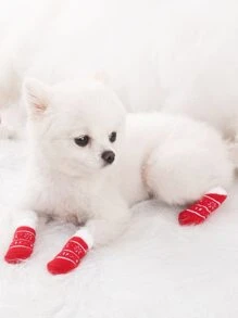 4pcs Pet Anti-slip Socks - Red and White - View 2