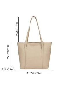 DAZY Fashionable High Capacity Quilted Embossed Plaid Solid Color Shoulder Tote Bag For Women - Khaki - View 4