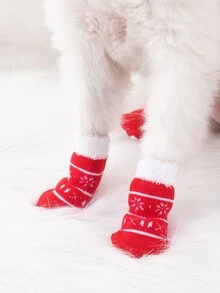 4pcs Pet Anti-slip Socks - Red and White - View 7