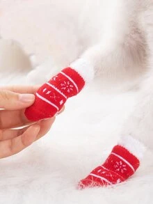 4pcs Pet Anti-slip Socks - Red and White - View 8
