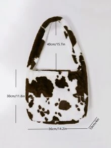 Cow Print Fluffy Shoulder Bag - Multicolor - View 6