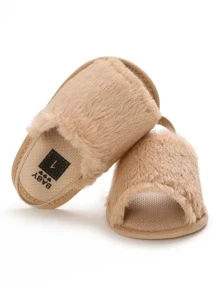 Baby Minimalist Fuzzy Bedroom Slippers - Apricot - View 5