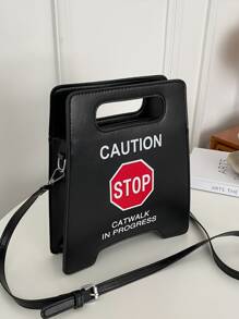 Dấu hiệu cảnh báo Thiết kế Túi Mới lạ , Da giả Túi đeo chéo , Creative Dấu hiệu Ví Đối với phụ nữ - màu đen - Xem 2