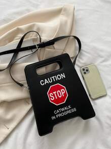 Dấu hiệu cảnh báo Thiết kế Túi Mới lạ , Da giả Túi đeo chéo , Creative Dấu hiệu Ví Đối với phụ nữ - màu đen - Xem 6