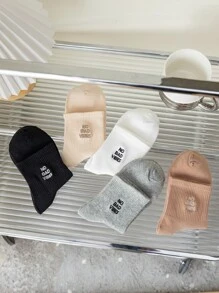 5pairs Slogan Embroidery Crew Socks - Multicolor - View 2
