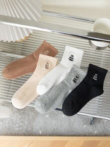 5pairs Slogan Embroidery Crew Socks - Multicolor - View 3