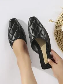 Giày đế bệt thiết kế kẻ sọc nữ, phong cách giản dị, giày lười mũi kín màu đen - màu đen - Xem 2