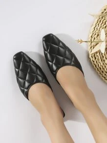 Giày đế bệt thiết kế kẻ sọc nữ, phong cách giản dị, giày lười mũi kín màu đen - màu đen - Xem 6