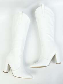 Botas cowboy con cremallera lateral con tacón grueso - Blanco - Ver 6
