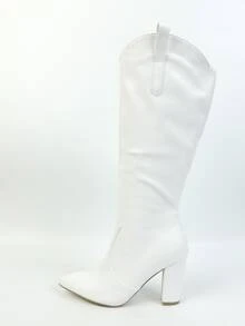 Botas cowboy con cremallera lateral con tacón grueso - Blanco - Ver 7