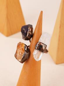 幾何裝飾開口戒指 - 彩色 - 查看 3