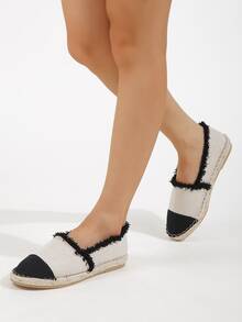 Two Tone Raw Trim Canvas Espadrille Flats - Black and White - View 2