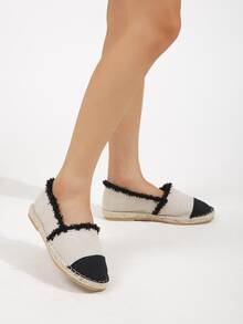 Two Tone Raw Trim Canvas Espadrille Flats - Black and White - View 3
