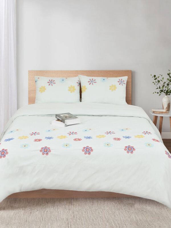 Floral Embroidered Duvet Cover Without Filler SHEIN USA