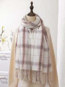 Plaid Print Fringe Hem Scarf - Multicolor - View 2