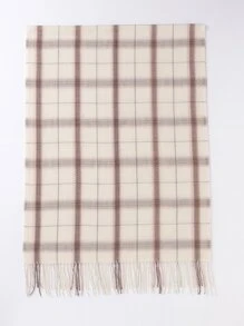 Plaid Print Fringe Hem Scarf - Multicolor - View 3