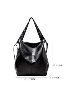 Minimalist Shoulder Tote Bag - Black - View 6