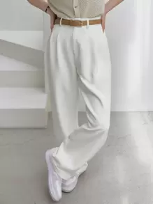 Dazy-Less High Waist Fold Pleated Trousers Without Belt - White - View 3