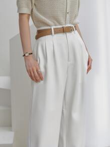 Dazy-Less High Waist Fold Pleated Trousers Without Belt - White - View 6