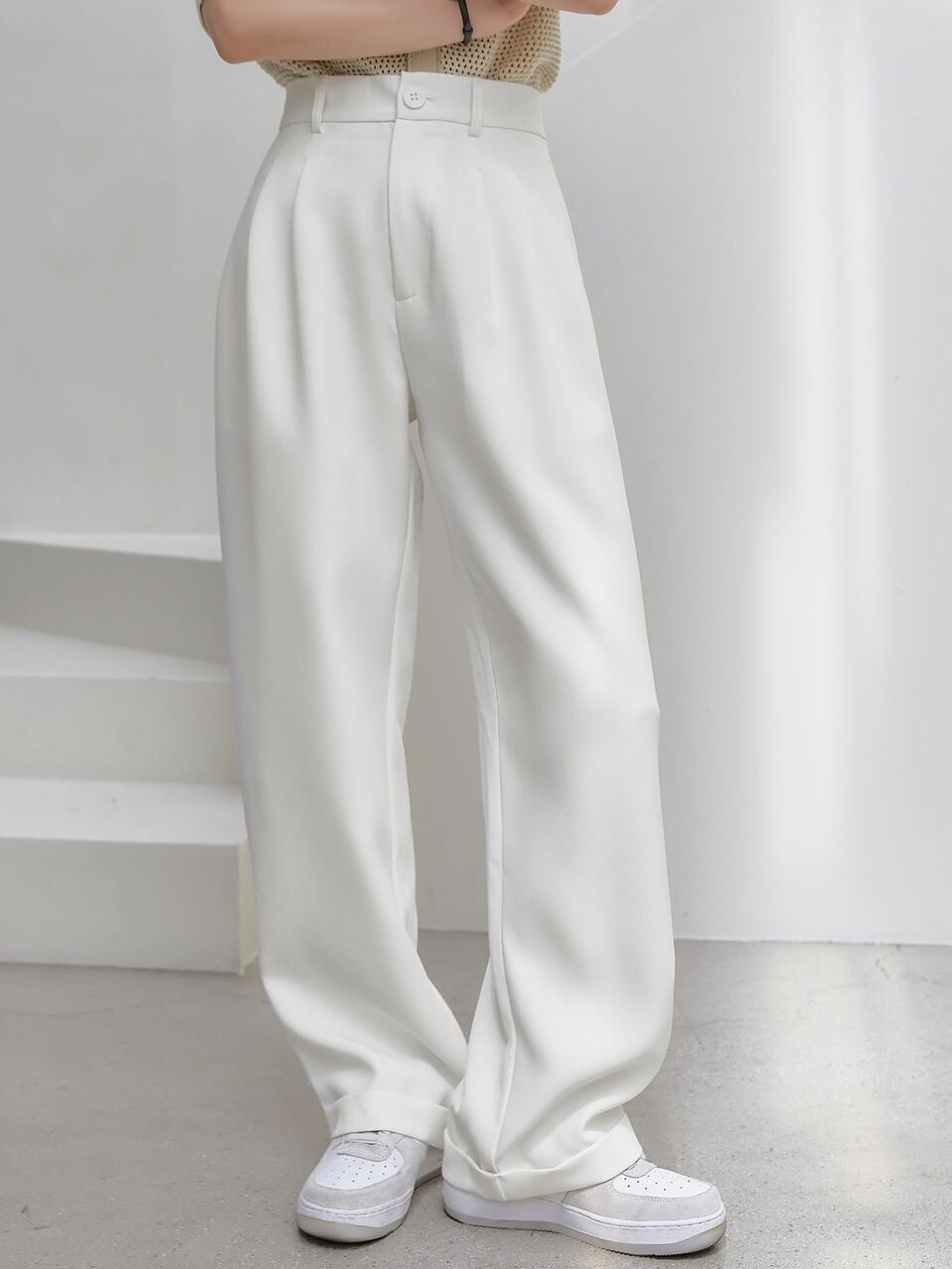Women's Plain Color Pleated Business Casual Trousers Old Money Style,Women Dress Pants