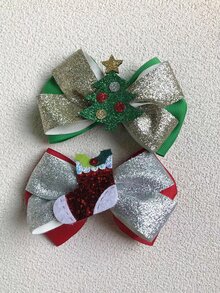 2pcs Girls Christmas Tree Decor Hair Clip - Multicolor - View 1